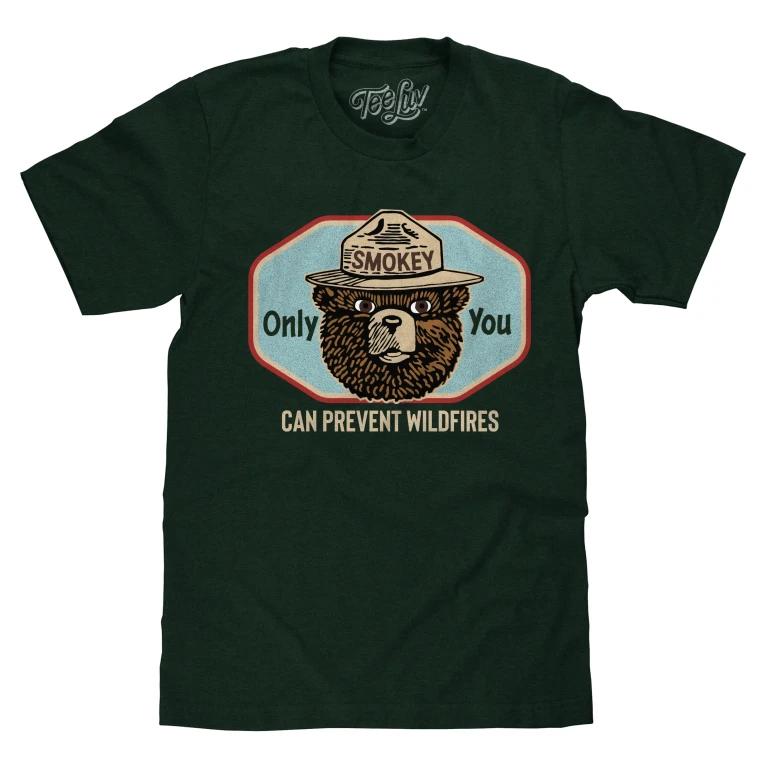 Smokey Bear Only You Can Prevent Wildfires T-Shirt - Forest Green