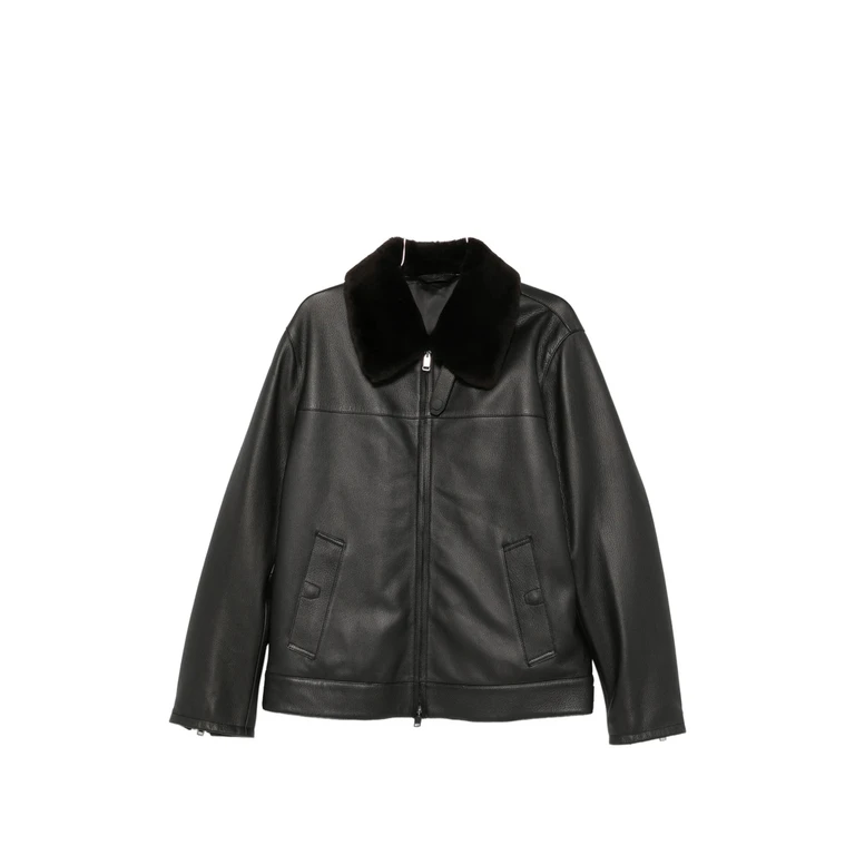 Shearling-collar Leather Jacket