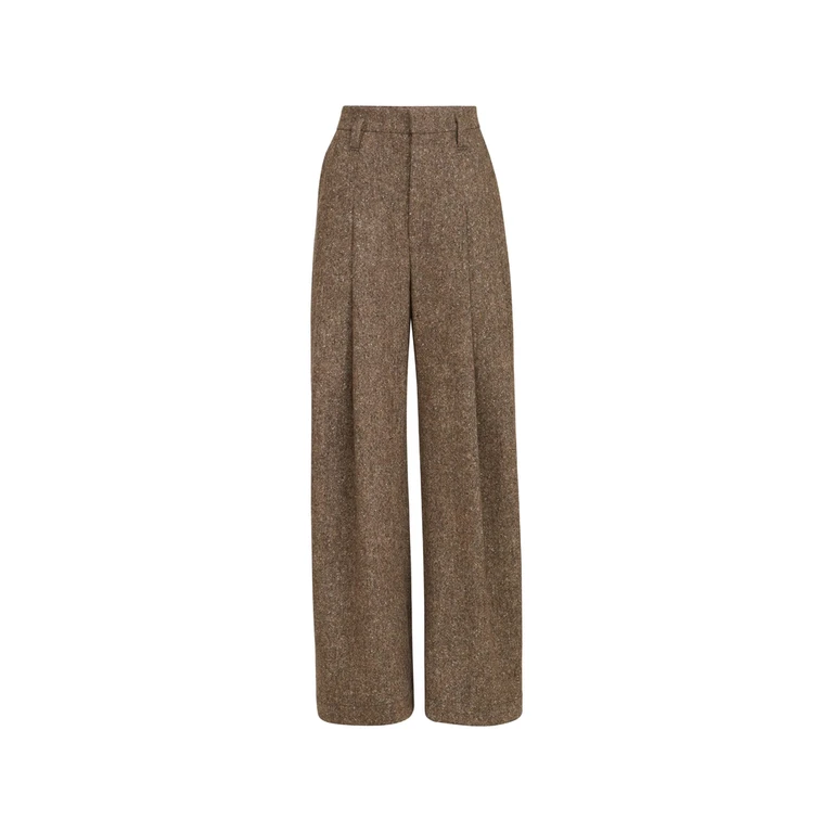 Virgin-wool Donegal Pleated Barrel Trousers With Monili
