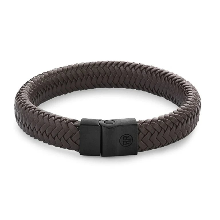Herringbone Brown Black Leather Bracciale RR-M0023-B - Dimension: 15 cm - XS