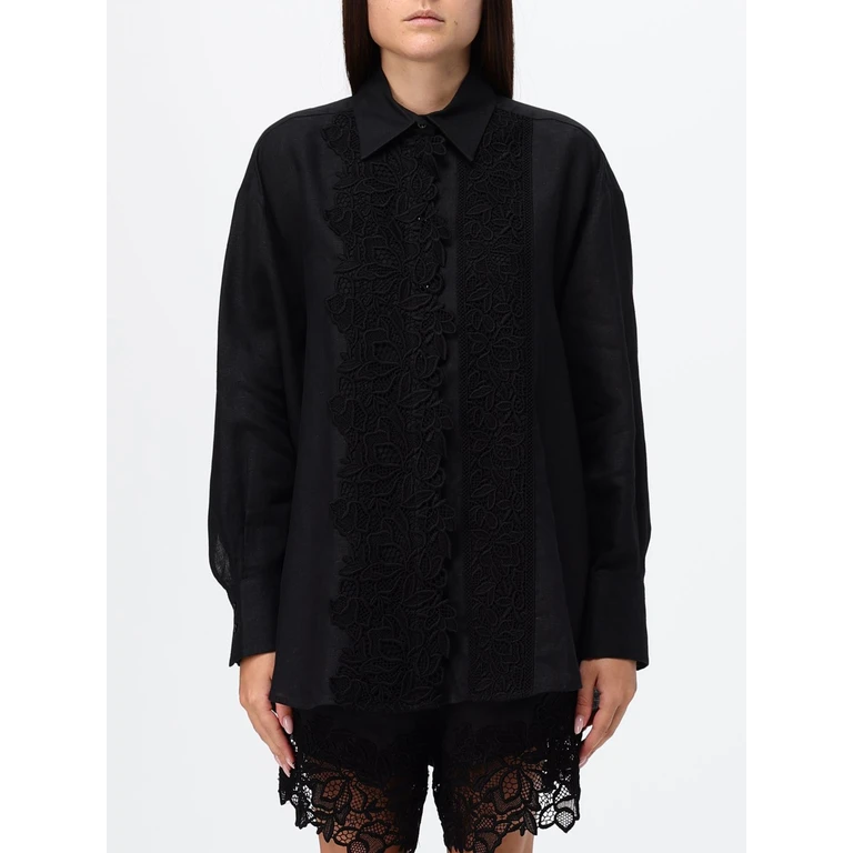 Relaxed Fit Linen Shirt with Lace Inserts (D484K611GQI95708)