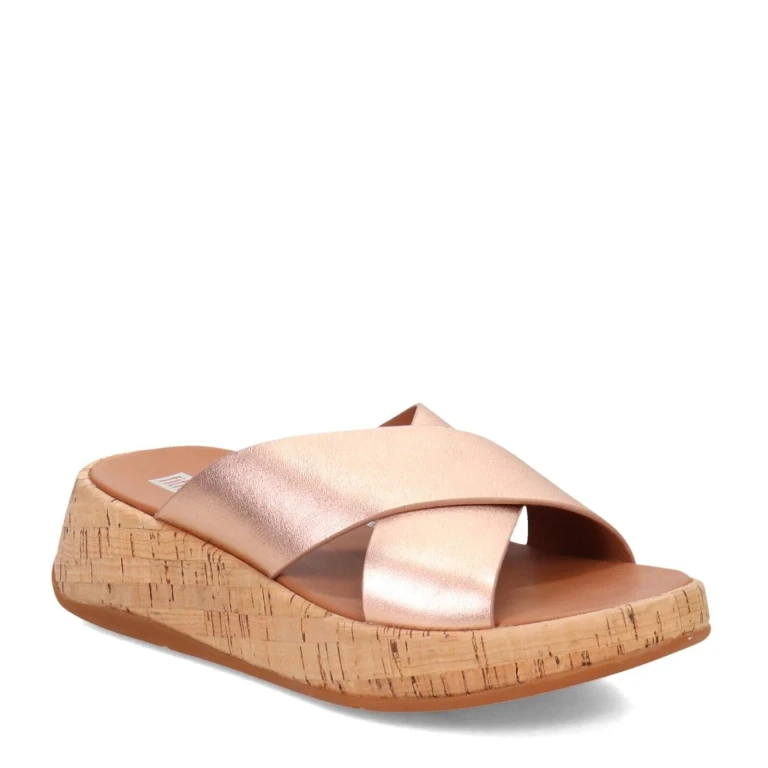 FitFlop F Mode Cross Cork Flatform Women's Sandals - Rose/Gold Leather