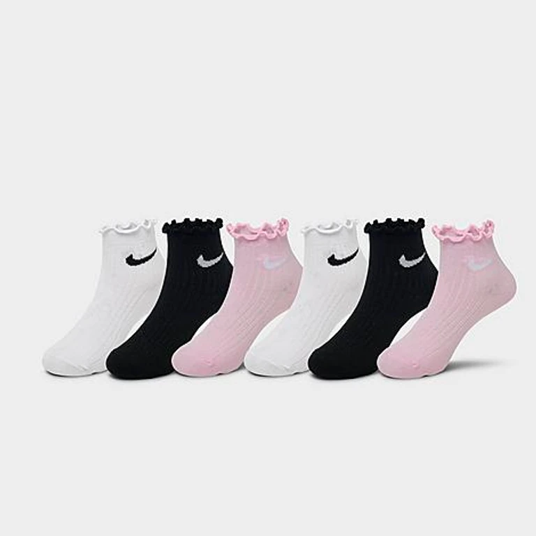 Little Kids Preschool Lettuce Welt 6-Pack Quarter Socks in Black/White/Pink Size: 5-7