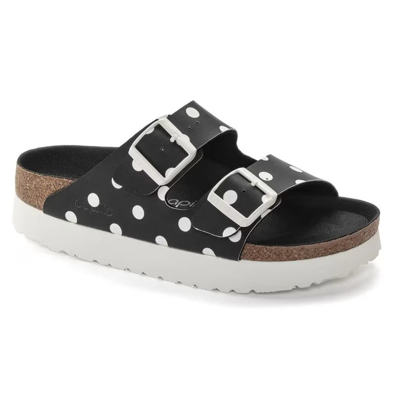 Women's Arizona Platform Birko-Flor Black White Dots Sandals