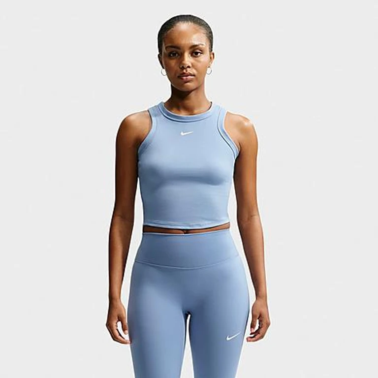 Nike Women's One Dri-FIT Cropped Tank Top in Work Blue/White Size: XXS
