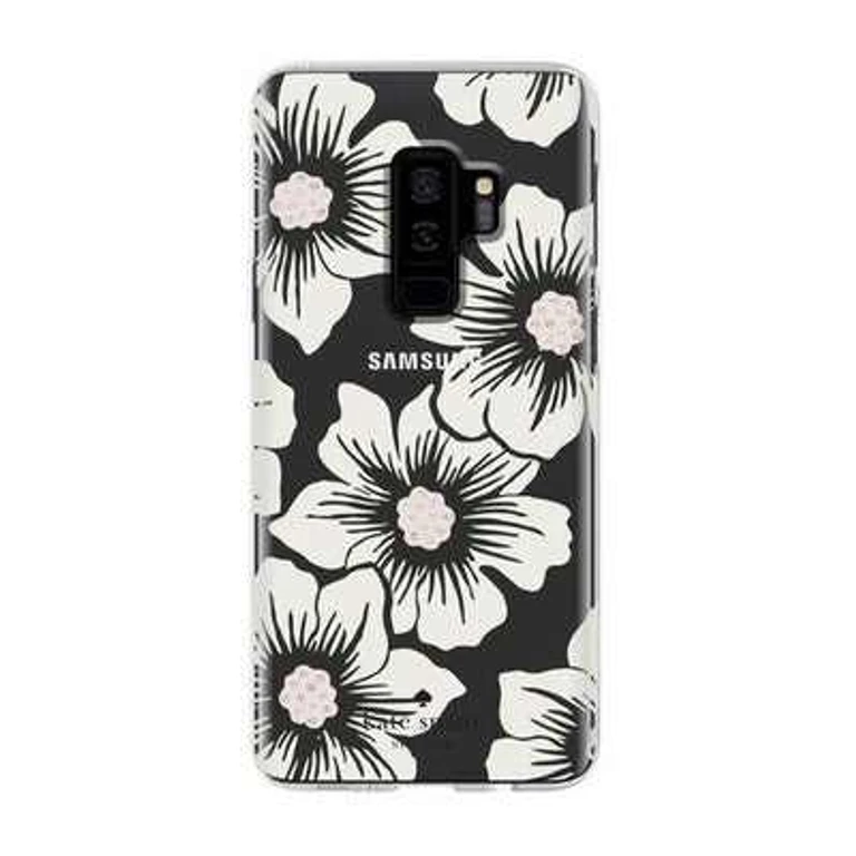 New York Phone Case for Samsung Galaxy S9 Plus Protective Clear Crystal Phone Cases with Slim Design and Drop Protection - Hollyhock Floral Clear / Cream with Stones