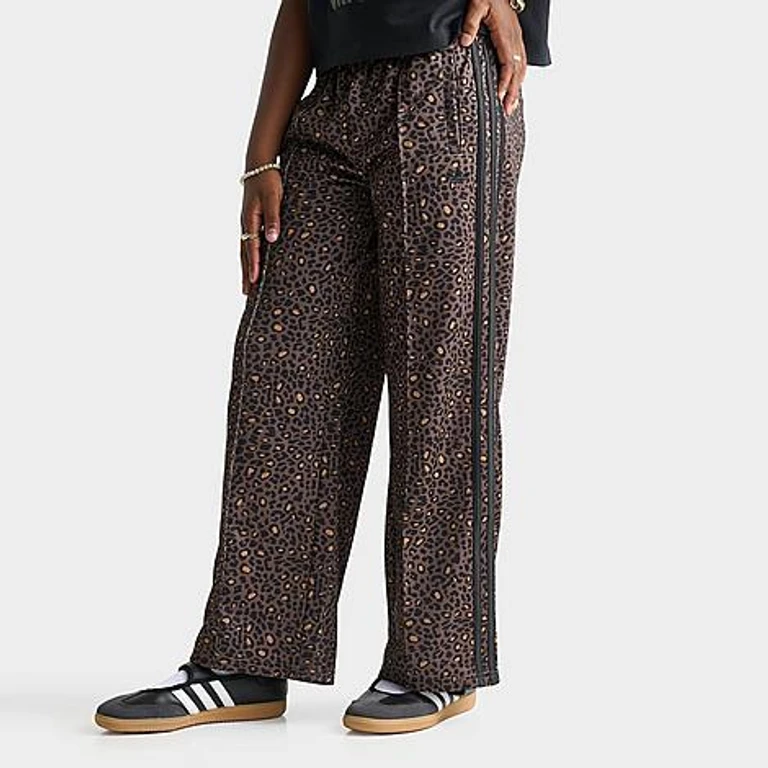 adidas Girls' Big Kids Originals Leopard Firebird Wide Leg Track Pants in Earth Strata Size: XS
