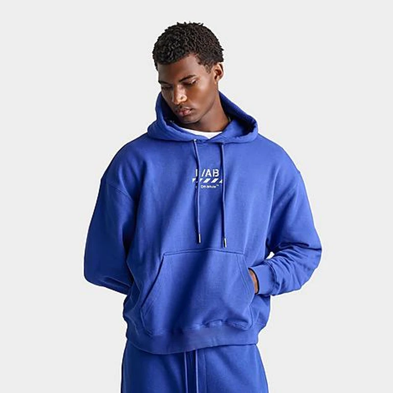 Men's L/AB c/o Off-White Diagonal Fleece Pullover Hoodie in Cobalt Blue Size: Small