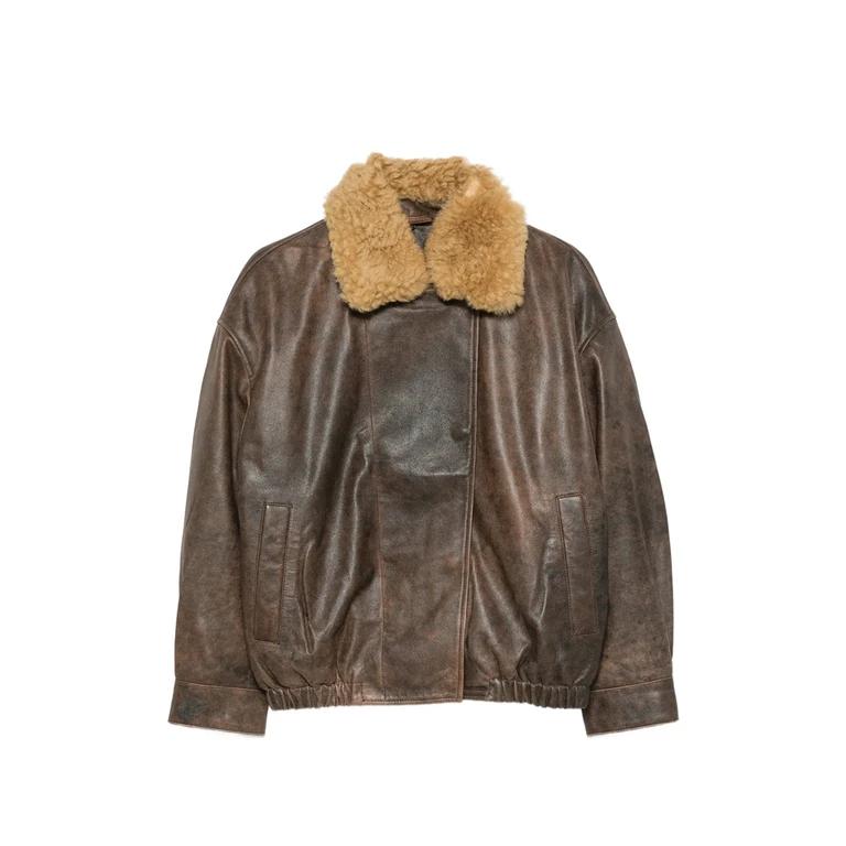 Shearling-collar Leather Jacket