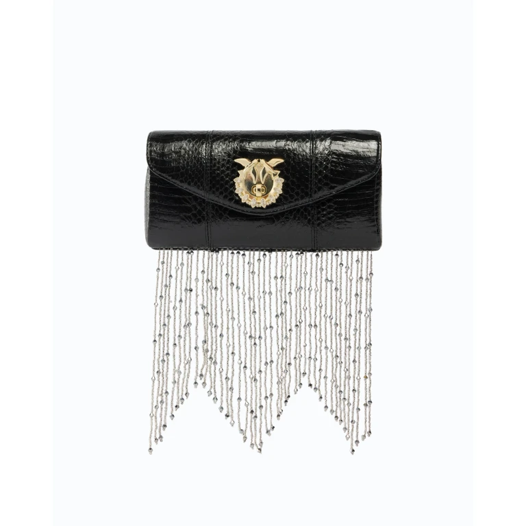 Petit sac à main Love Bag Clutch en ayers à franges PINKO Galleria