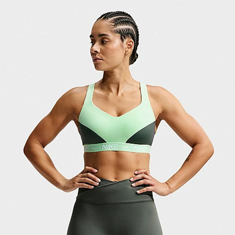 Nike Women's Dri-FIT Indy High Support Sports Bra in Cucumber Calm/Camo Green Size: XXS