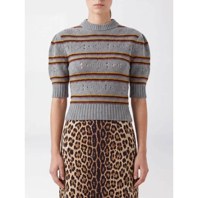 Striped Pure Cashmere Jumper with Puff Sleeves (GCMD0663EQUFX330STN38)
