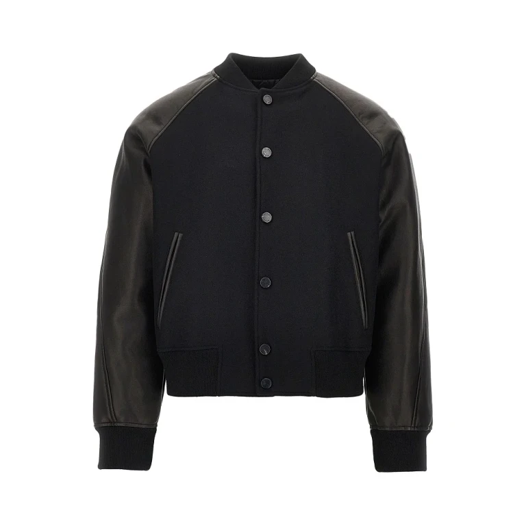 Wool and leather bomber with logo patch Man 48