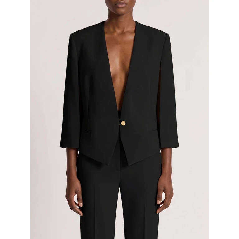 Single-Breasted Viscose Blazer with Asymmetric Hem (050666340555)