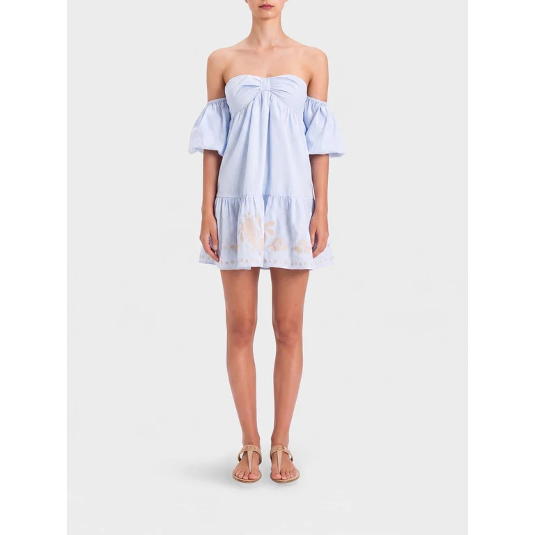 A-Line Mini Dress in Cotton with Off-the-Shoulder Design (261AT204113391)