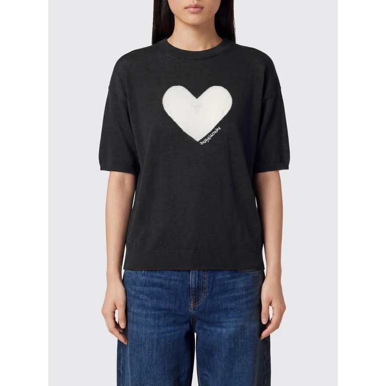 Pull en cachemire noir à imprimé cœur Zadig & Voltaire