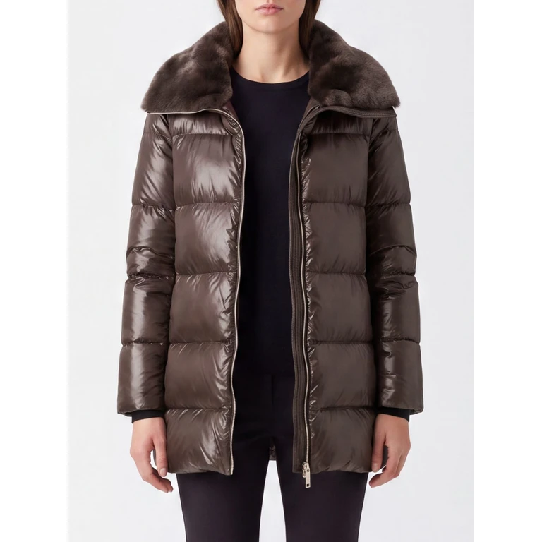 Water-Repellent Quilted Nylon Short Down Jacket with Fur Collar (PI002140D12017Z8810)