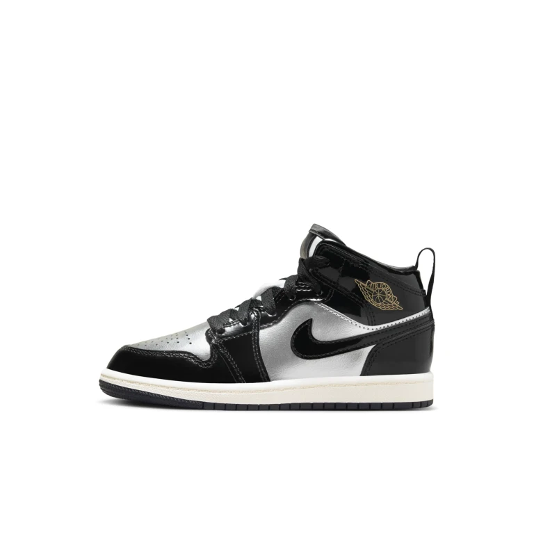 Preschool Retro 1 Mid Se 'Black Metallic Silver Sail Metallic Gold' Ps Sneakers