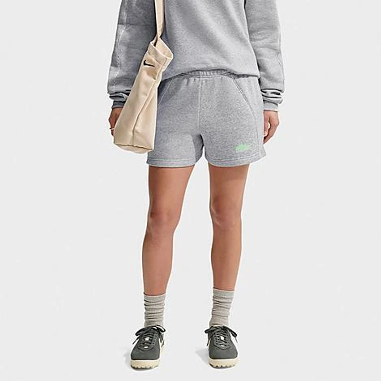 Studio Fleece Mid-Weight "Graphic Pack" Mid-Rise Shorts in Grey Heather/Illusion Green