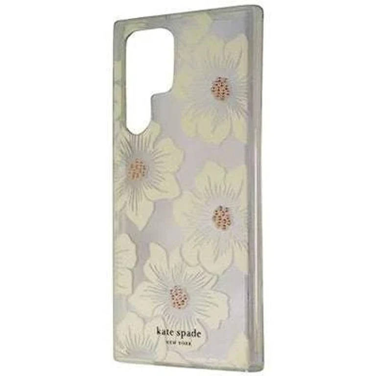 New York Protective Hardshell Case for Samsung Galaxy S22 Ultra - Hollyhock Floral Clear/Cream with Stones