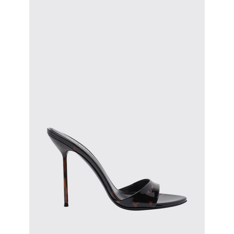 Mules à talon en cuir verni marron à motif écaille de tortue