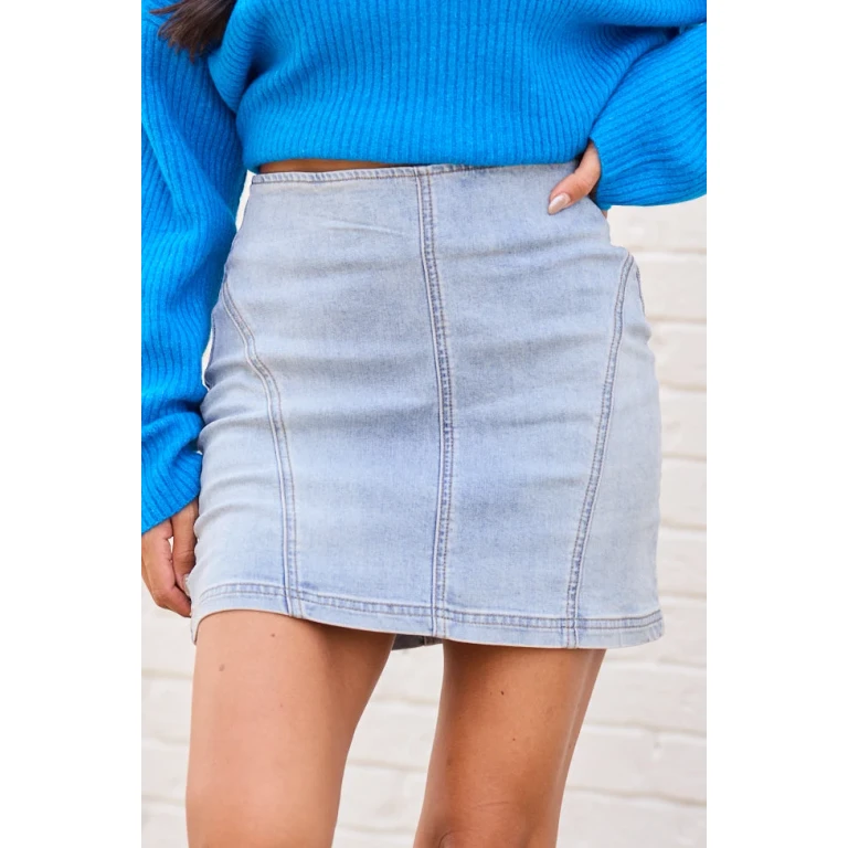 My Favorite Light Wash Denim Stretch Mini Skort