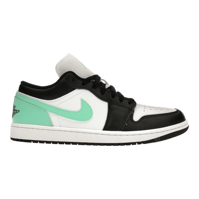 Air Jordan 1 Low Men's Sneakers - White, Black & Green Glow Low-Top