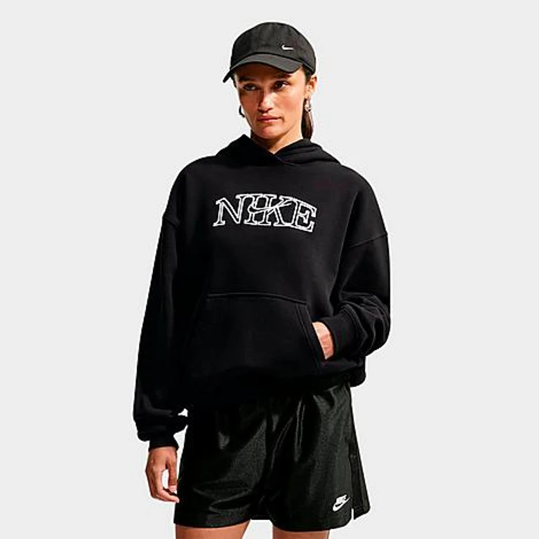 Studio Fleece Medium Weight "Graphic Pack" Logo Oversized Pullover Hoodie in Total Black/White