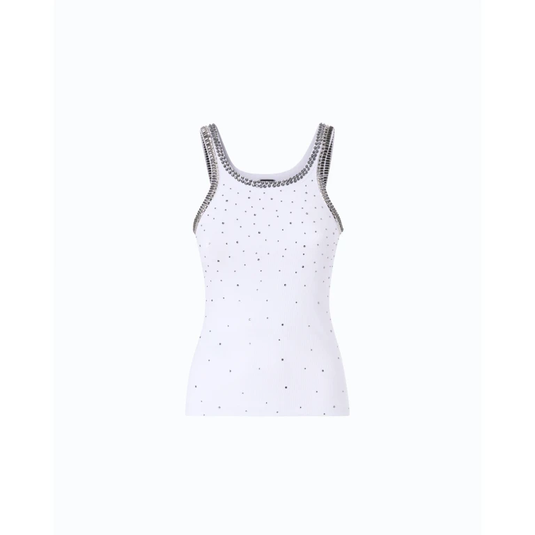 Pinko Top bianco in jersey con cristalli
