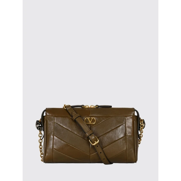 Panthea Chevron Leather Shoulder Bag with VLogo and Rhinestones (B0S99UYFBGQ)