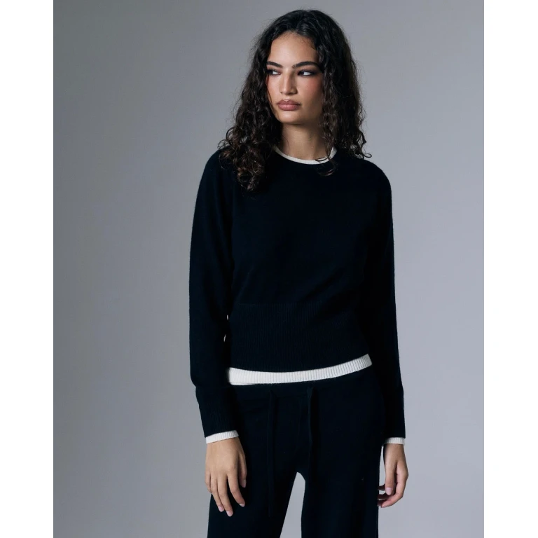 Tove Layered Cashmere Crewneck - Black