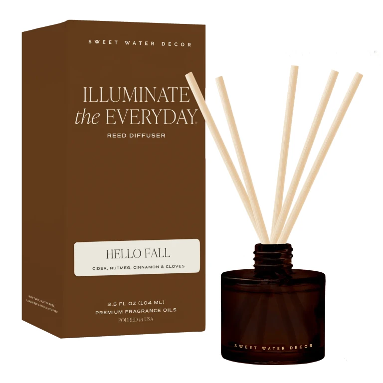 Hello Fall Amber Tinted Glass Jar Reed Diffuser