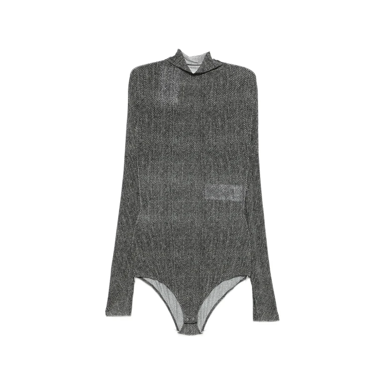 Herringbone-print High-neck T-shirt