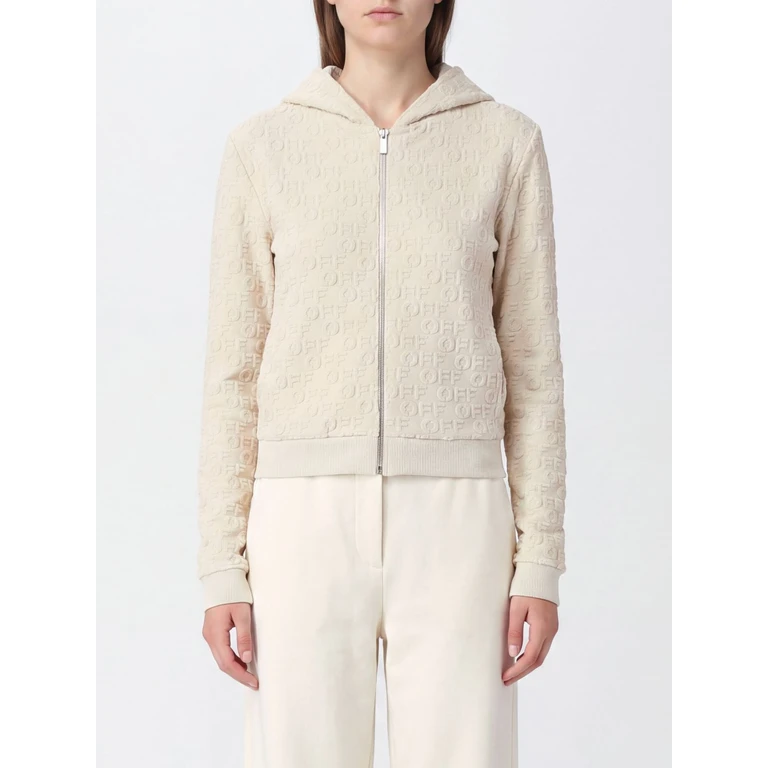 OFF-WHITE Hooded Zip Sweatshirt in Beige