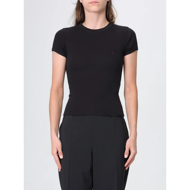 Camiseta de algodón de corte slim con monograma YSL