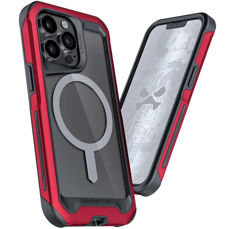 Atomic Slim Iphone 13 Pro Case - Clear Back with Aluminum Metal Bumper, Shockproof Protective Case - Non-Slip Grip, Wireless Charging Compatible Iphone 13 Pro Magsafe Case 2021 (6.1") (Red)