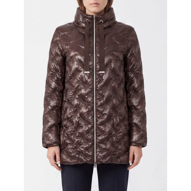 Slim Fit Long Quilted Nylon Puffer Coat with High Neck and Zip (PI00181DR12017Z8810)