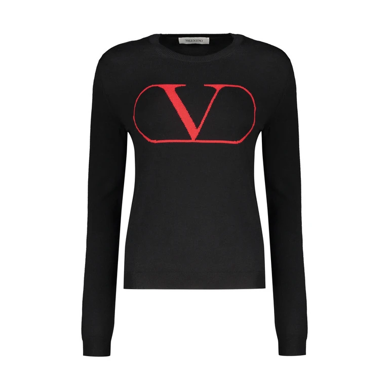 Womens Black Wool Crewneck Sweater