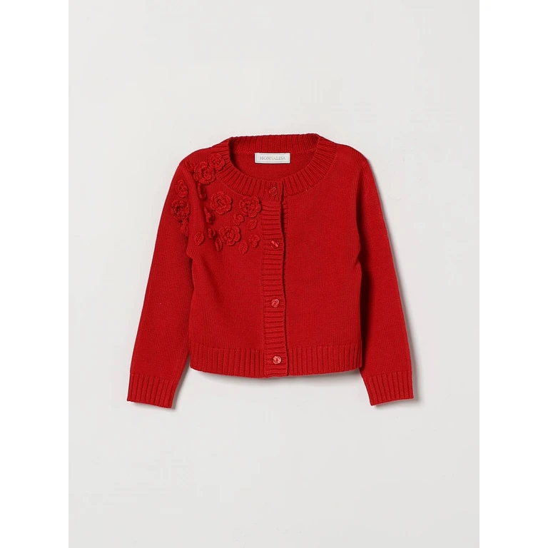Girl's Wool Blend Cardigan with Flower Appliqué (17H80280620043)
