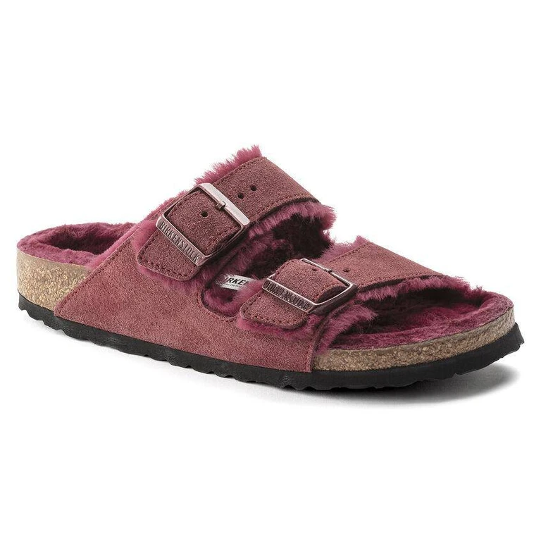 Arizona Shearling Suede Leather Maroon Sandals