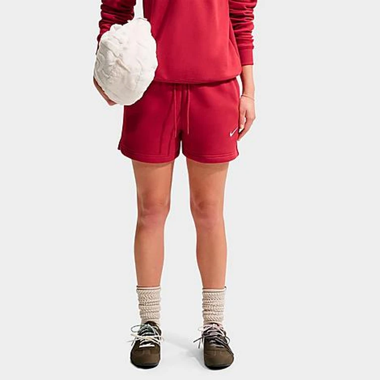 Nike Women's Studio Fleece Medium-Weight Mid-Rise Shorts in Tough Red/Sail Size: XS