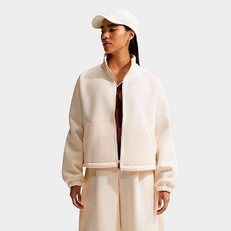 Nike Women's Sportswear Pregame Fleece Oversized Track Jacket in Chalk/Chalk Size: XS
