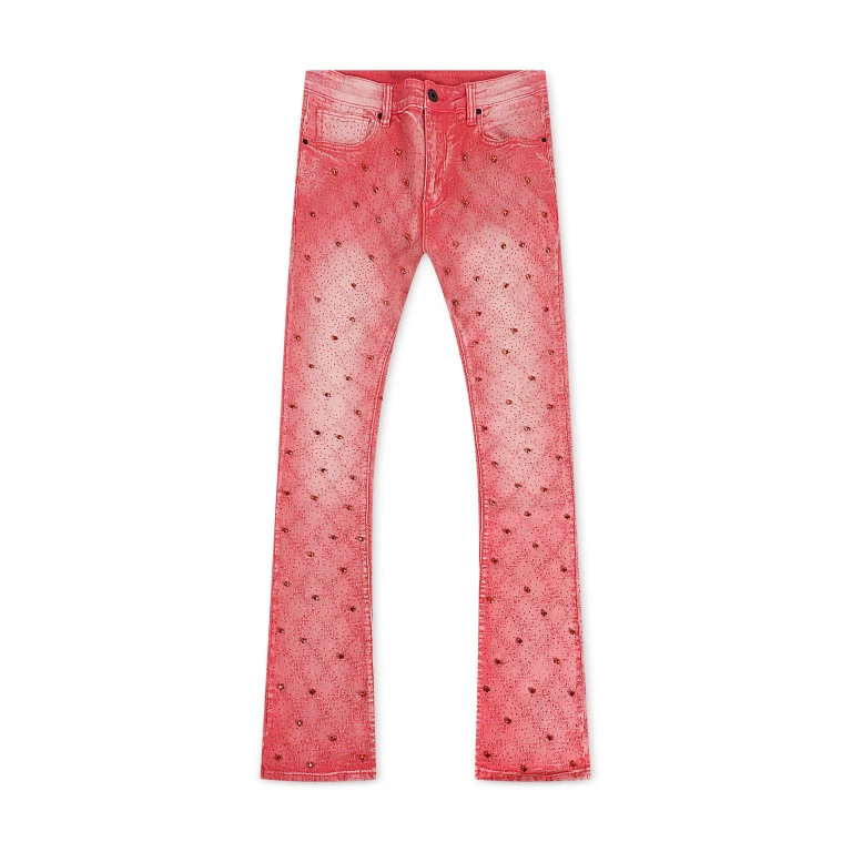 Rhinestone Flare Jeans - Pink
