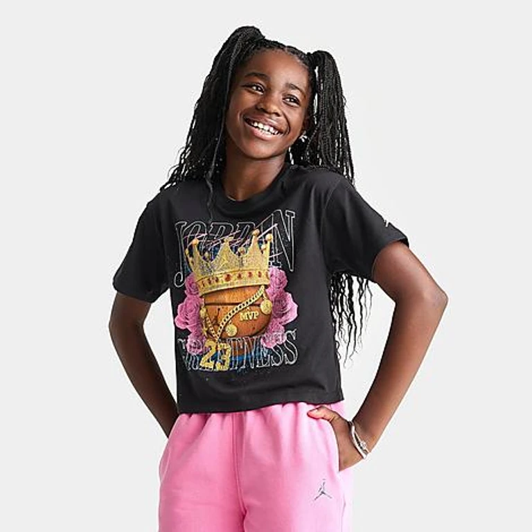 Jordan Girls' Big Kids Greatness Crown Cropped T-Shirt in Black Size: Small
