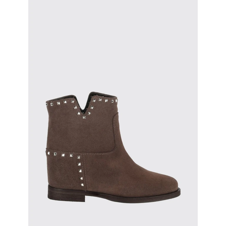 Studded and Embroidered Leather Ankle Boots with Low Heel (2853QUINOA)