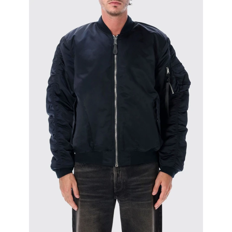 Relaxed Fit Nylon Bomber Jacket with Zip Closure (76602707)
