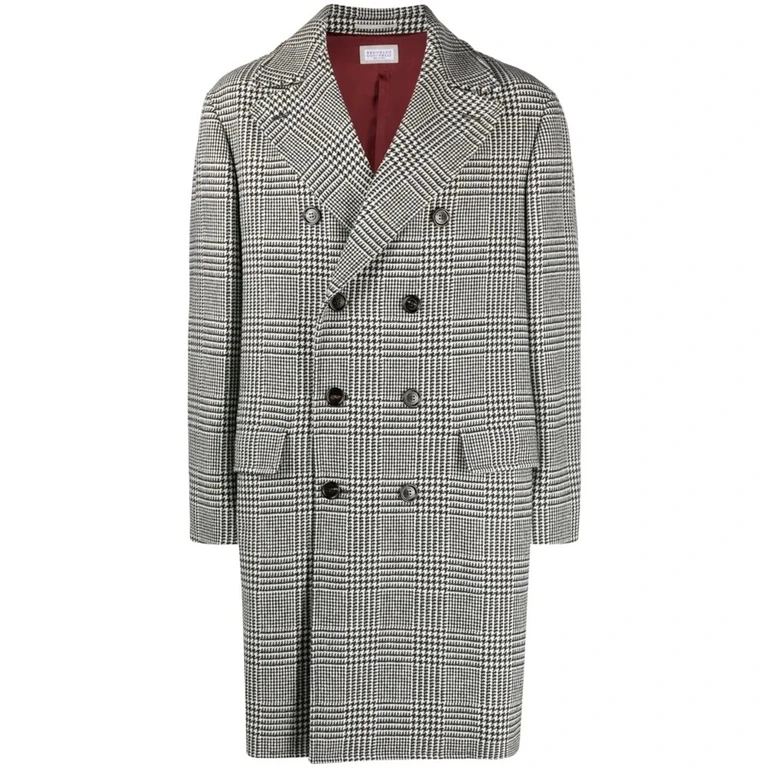 Mens Black White Wool Coat