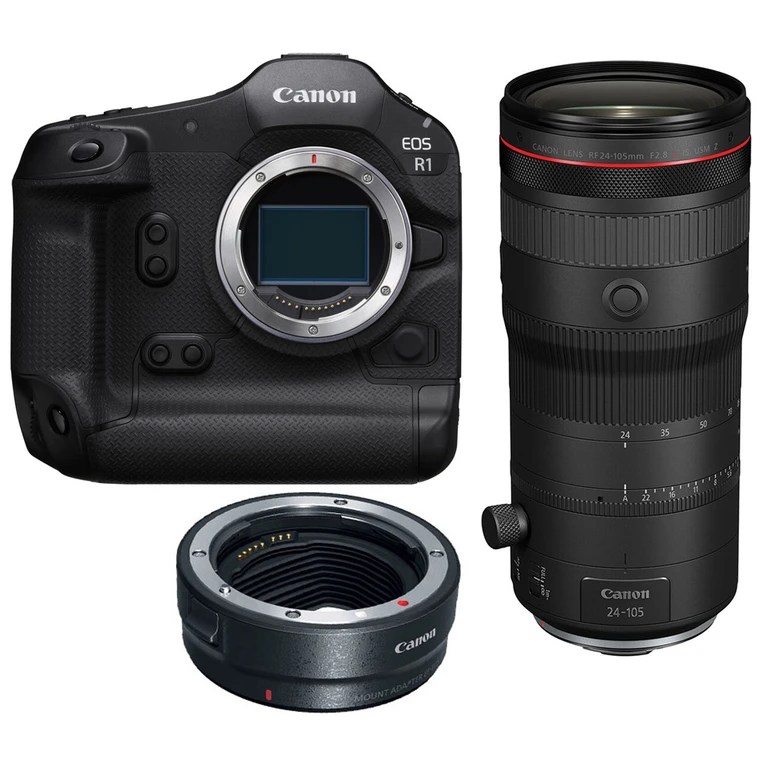 EOS R1 Mirrorless Camera Body with EF-EOS R mount adapter