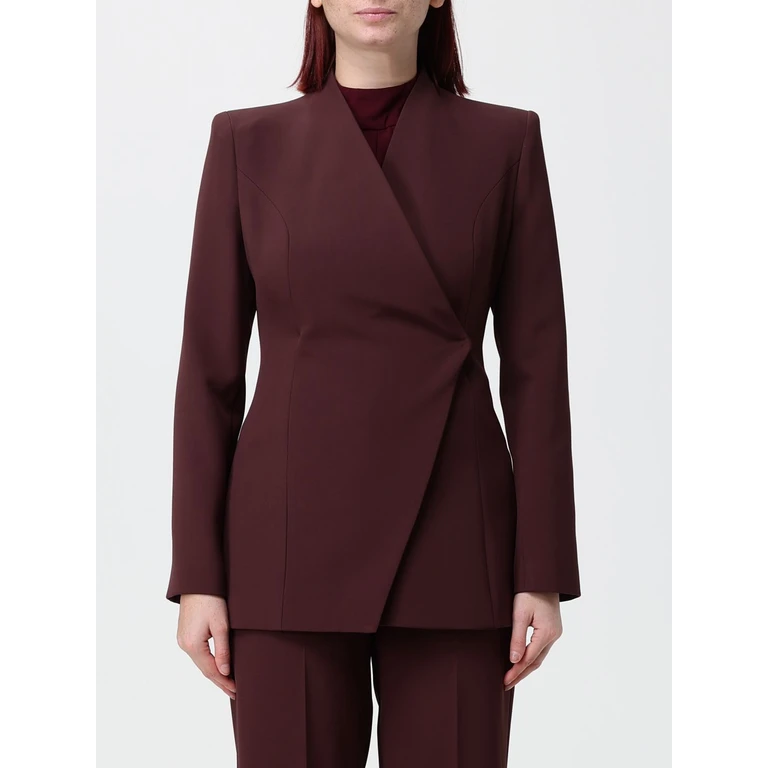 Cropped Double-Breasted Blazer with Concealed Fastening (HJ13074723BLACKBERRY)