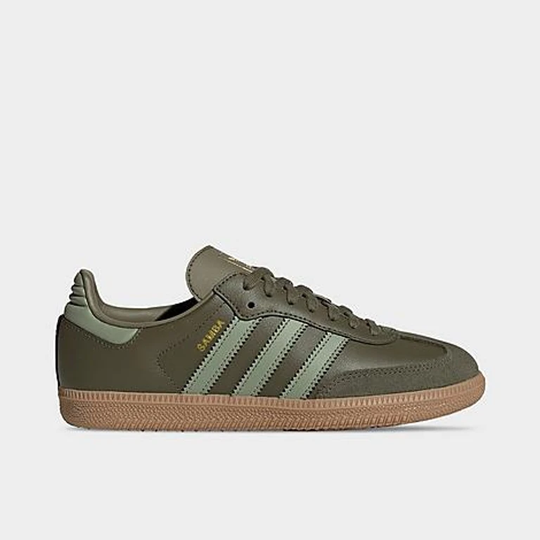 Big Kids Originals Samba OG Casual Shoes in Olive Strata/Tent Green/Gum Size: 3.5